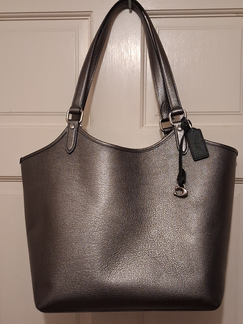 Coach Metallic Gray Tote Bag with Charm - Women Nwt.